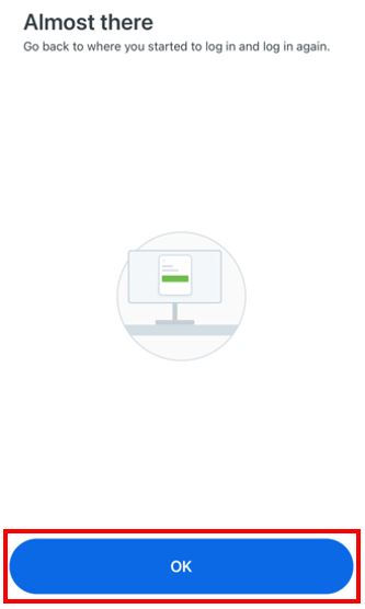 Prompt box with a logo of monitor screen to Return to login screen